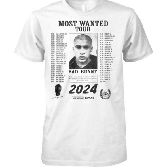 Bad Bunny Most Wanted Tour 2024 T-Shirt Latin Trap Concert Tee93 - Picture 1 of 5